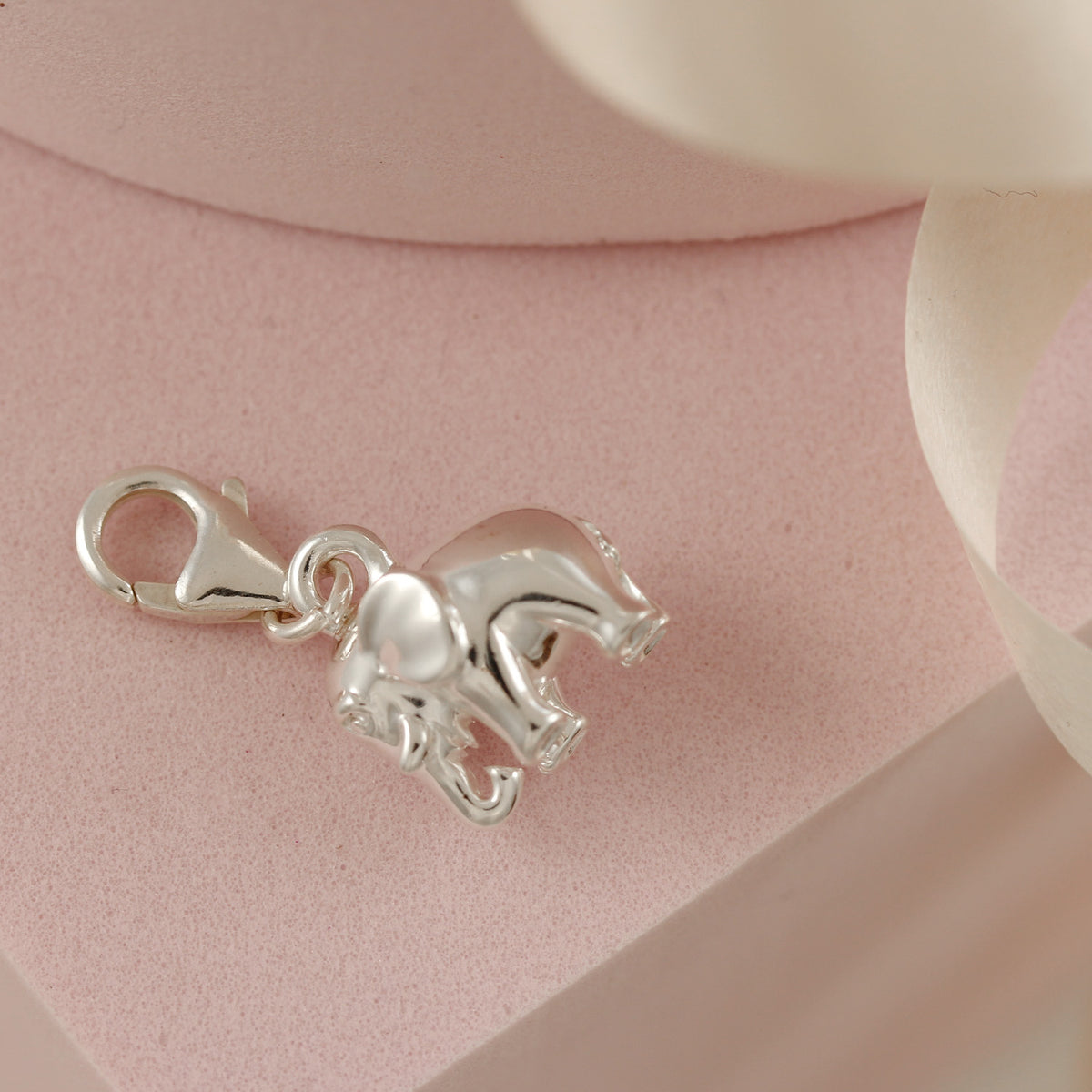 silver elephant charm with clip on clasp