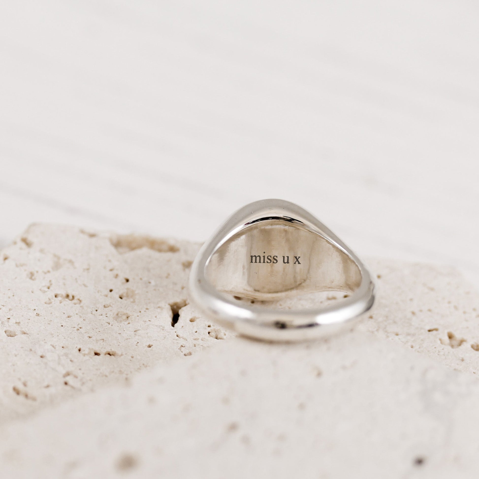 large mens silver signet ring with inside engraved