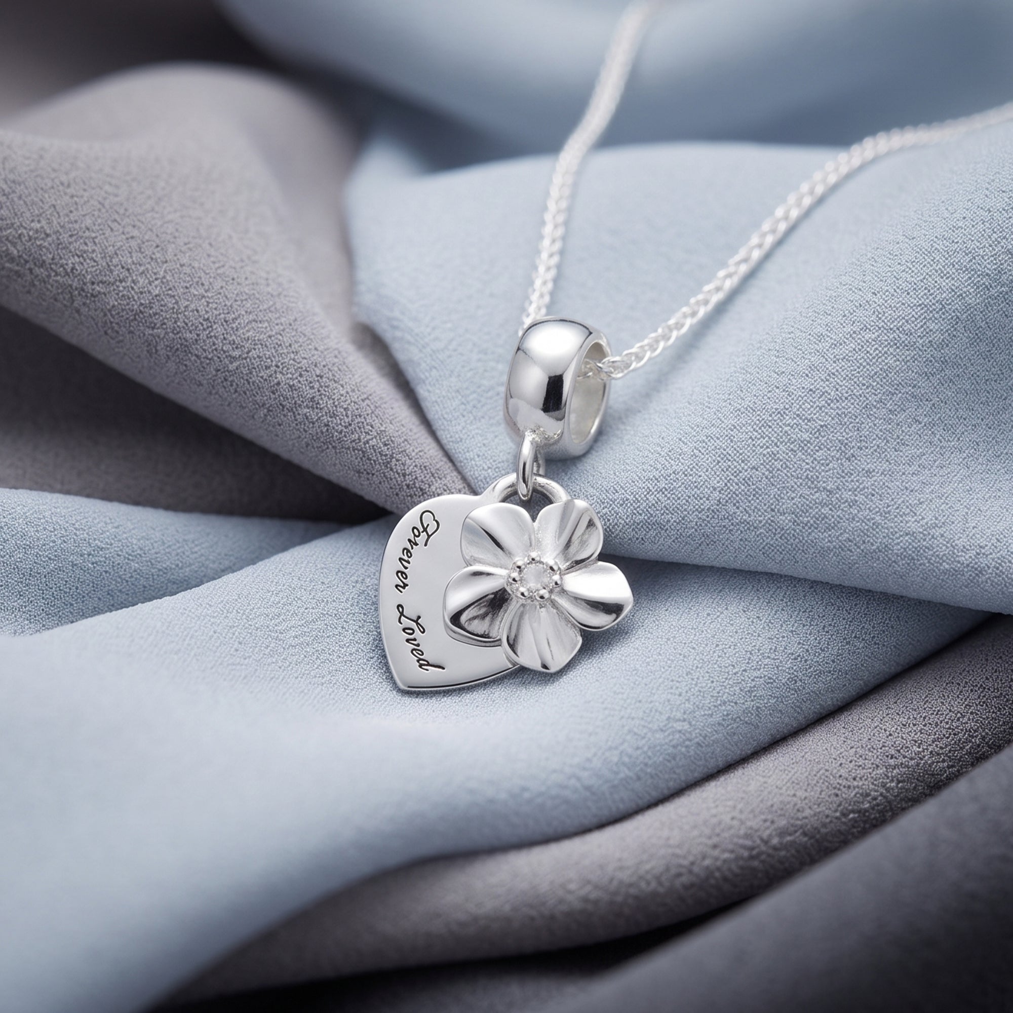 Forget-Me-Not Memorial Heart Personalised Silver Necklace