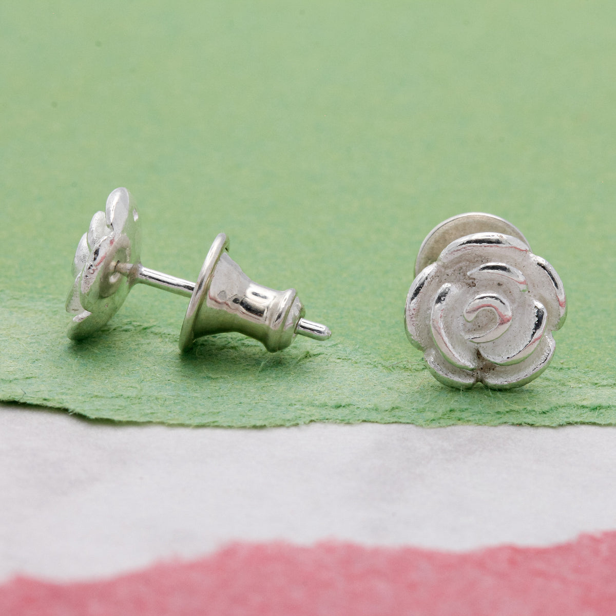 rose flower silver stud earrings for gardeners