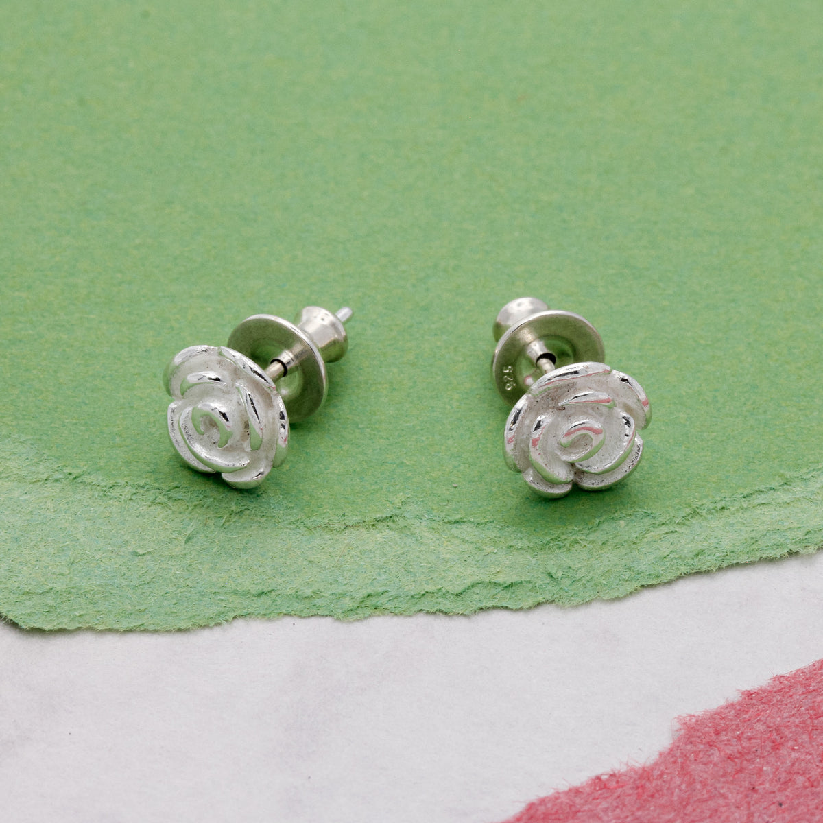 rose flower silver stud earrings for garden lovers