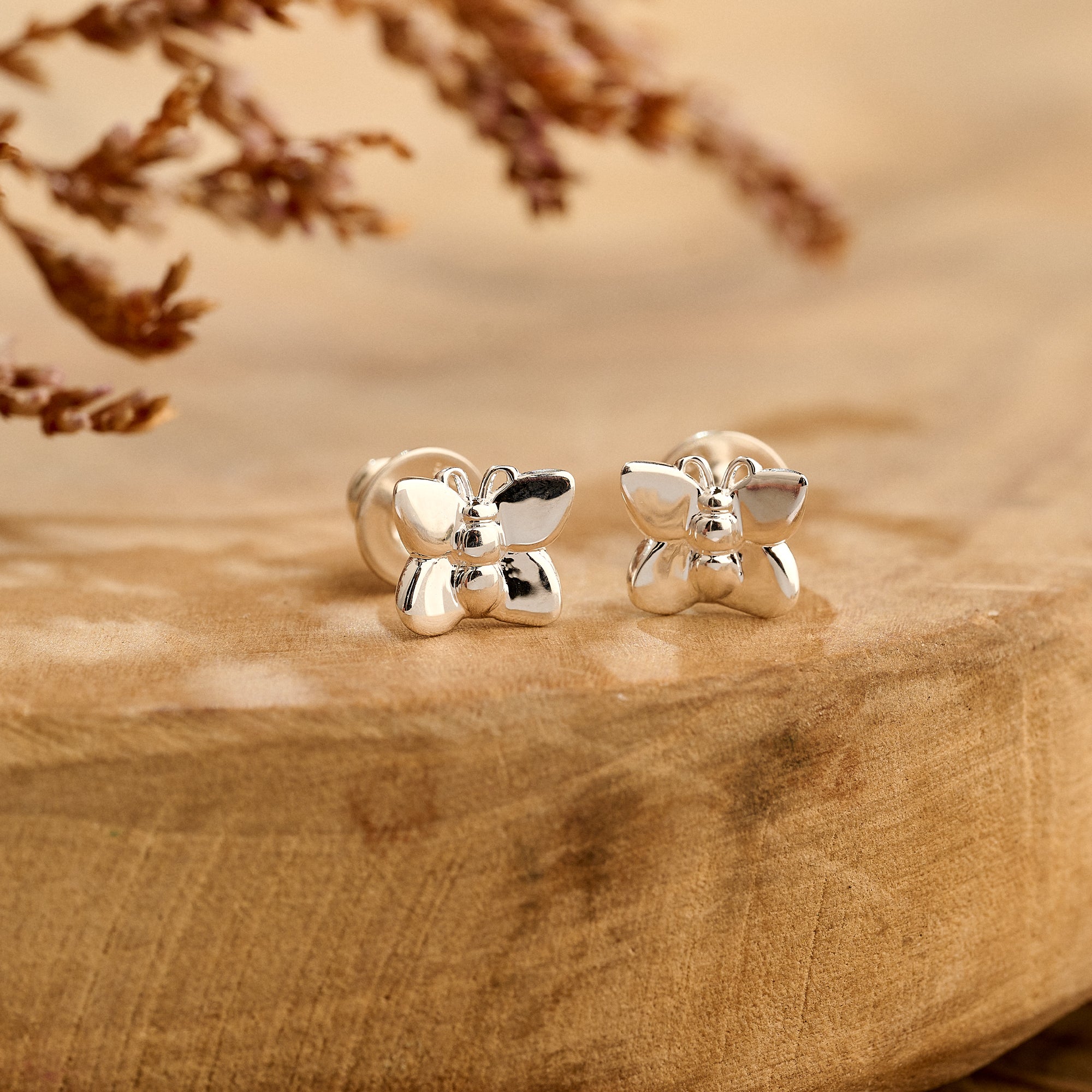 small sized butterfly solid silver stud earrings for teens