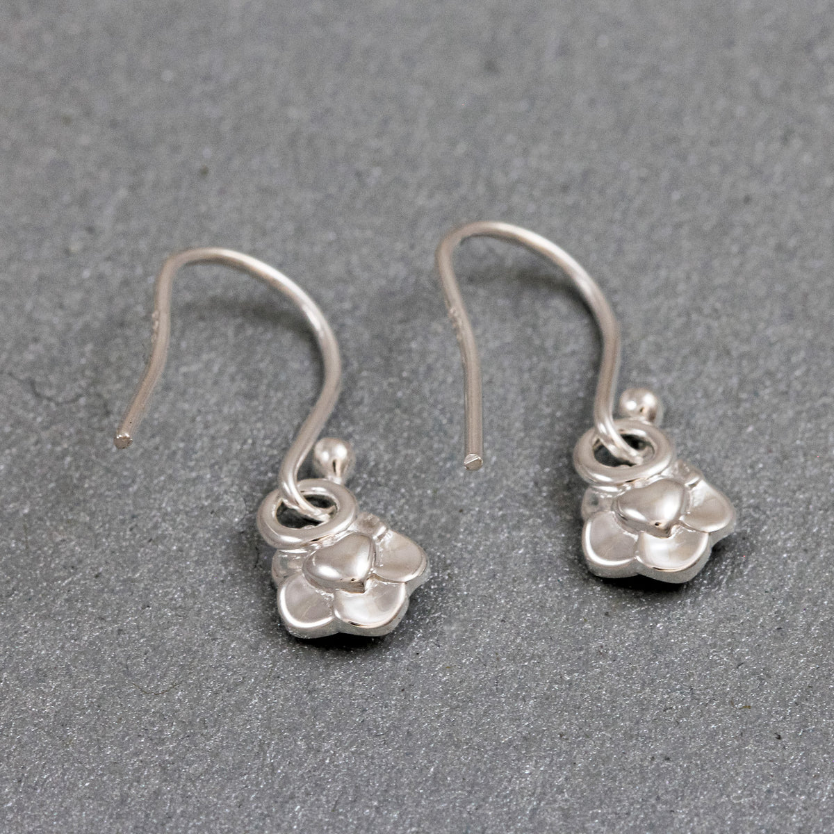 tiny forget me not flower hook earrings back heart detail