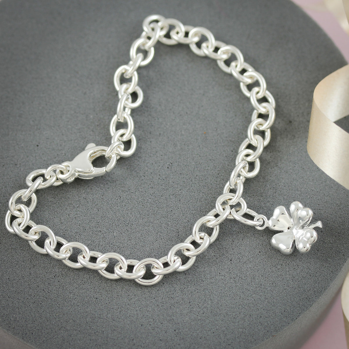 silver four leaf clover charm bracelet