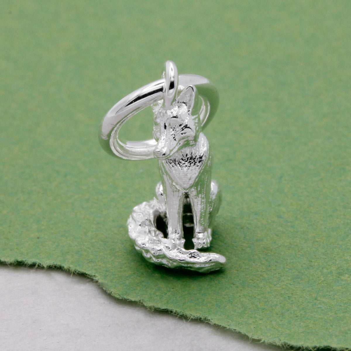 silver sitting fox charm small size for bracelet