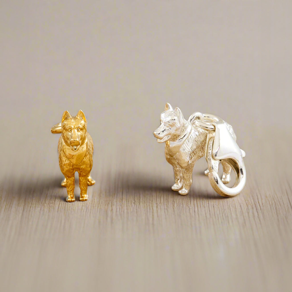 silver and gold plated german shepherd dog charms