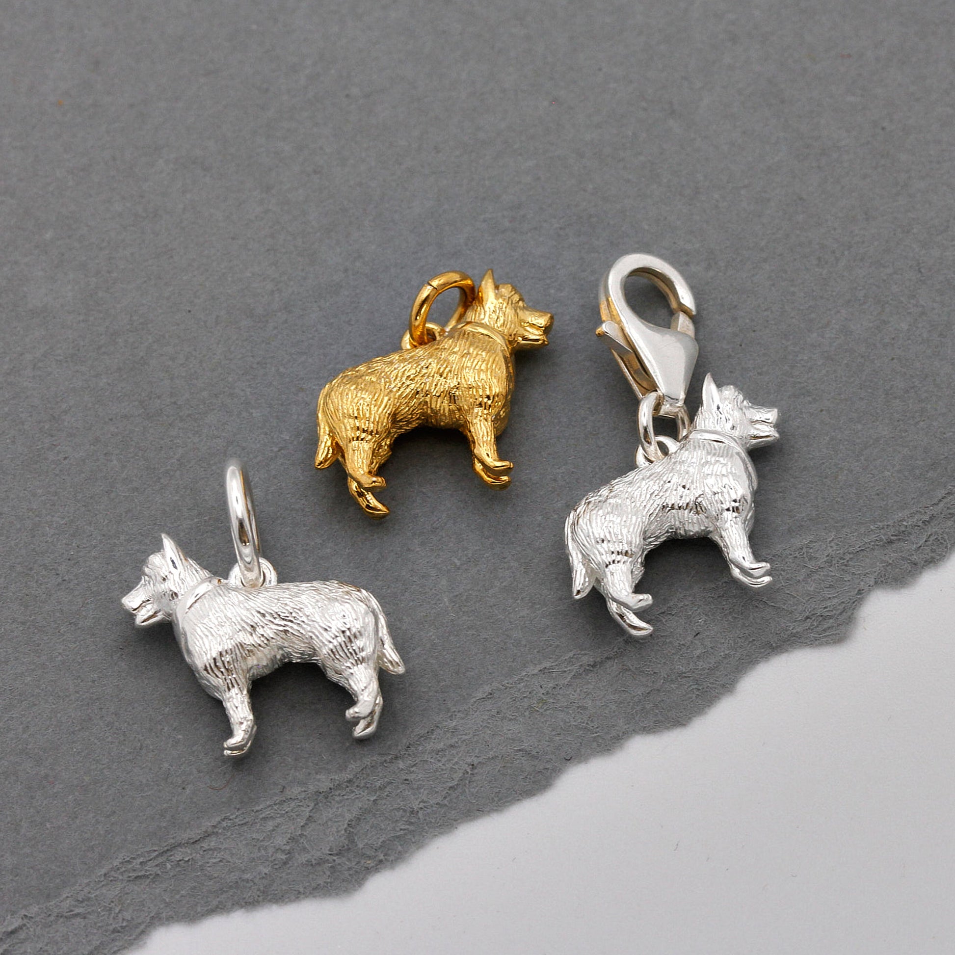 german shepherd alsatian dog charms with jump rings and clip clasp