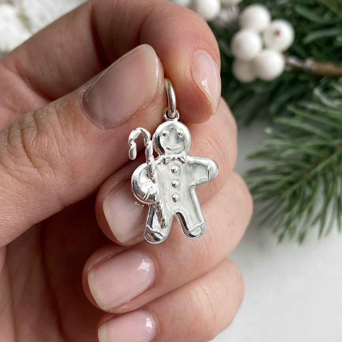 Gingerbread Man Personalised Silver Charm