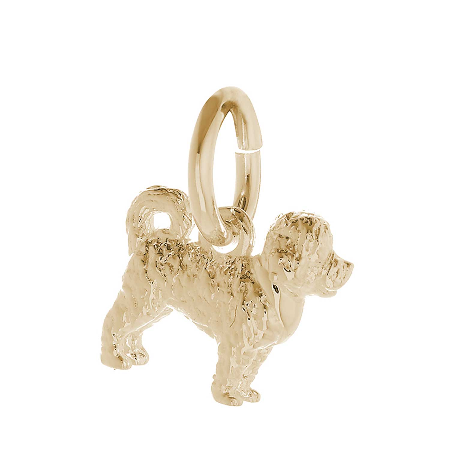 Solid 9ct gold Cavapoo charm with tiny bandana (optional), perfect for a charm bracelet or necklace.