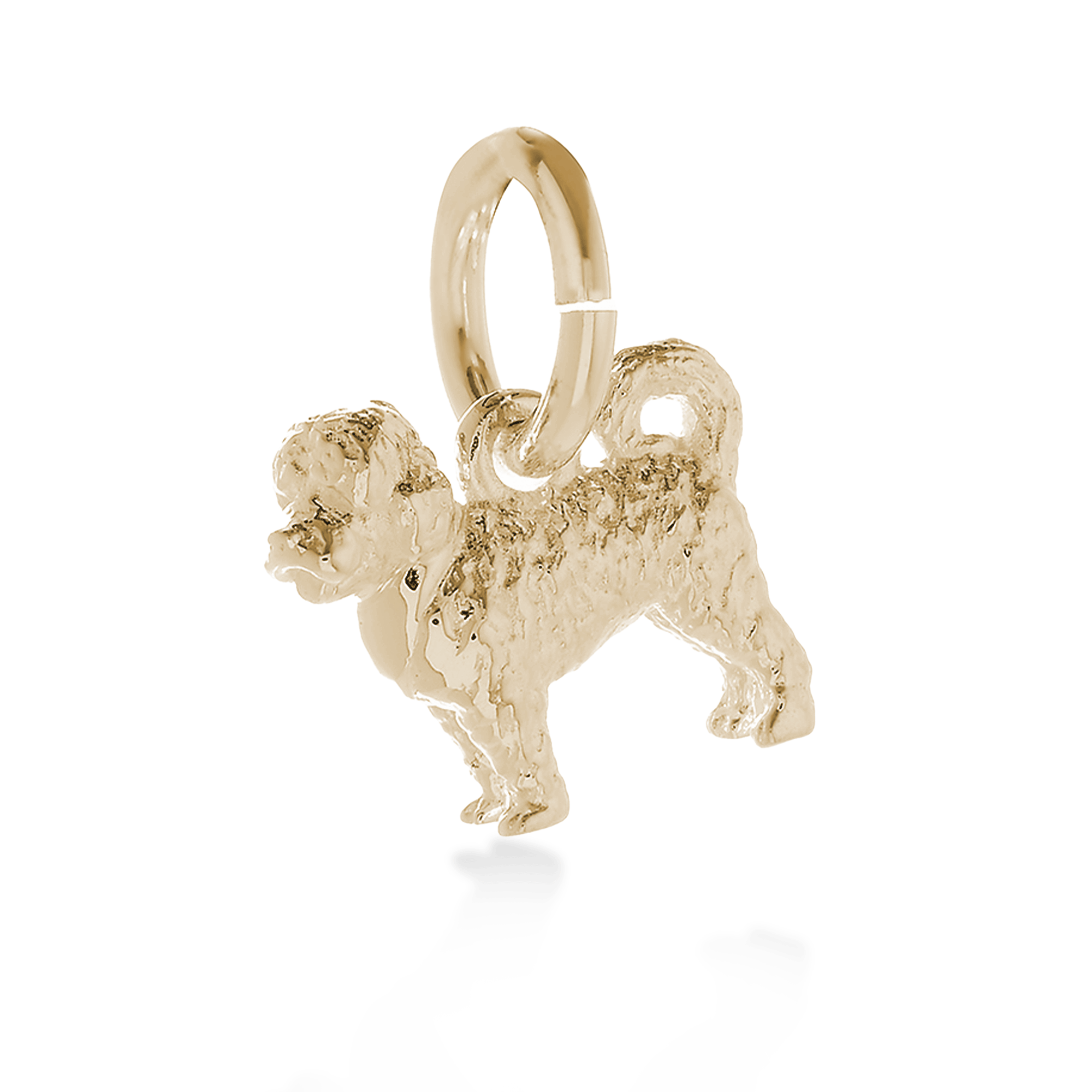 Gold dog charm on a white background