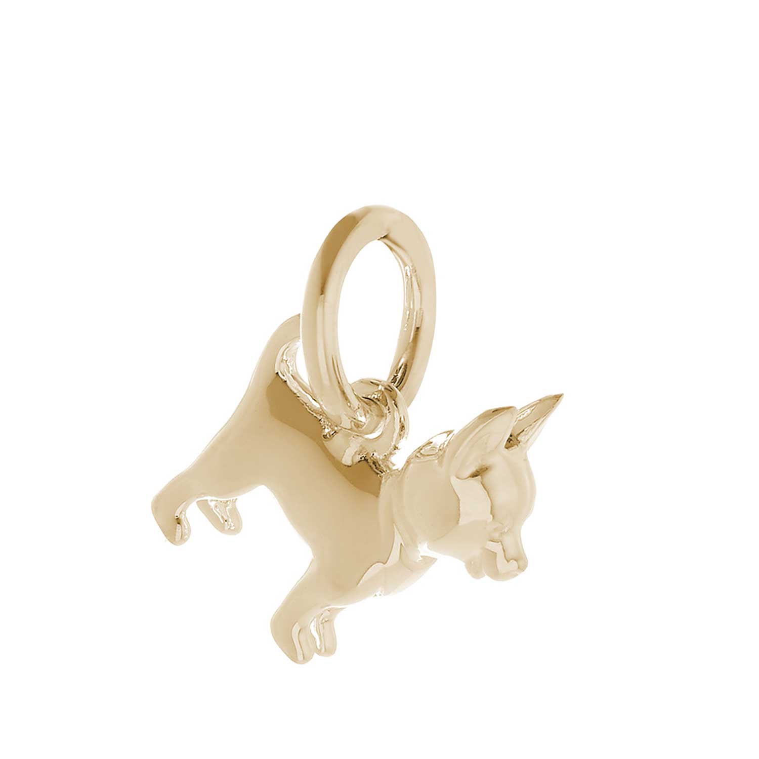 Solid 9ct gold Chihuahua charm with tiny bandana, perfect for charm bracelets or necklaces.