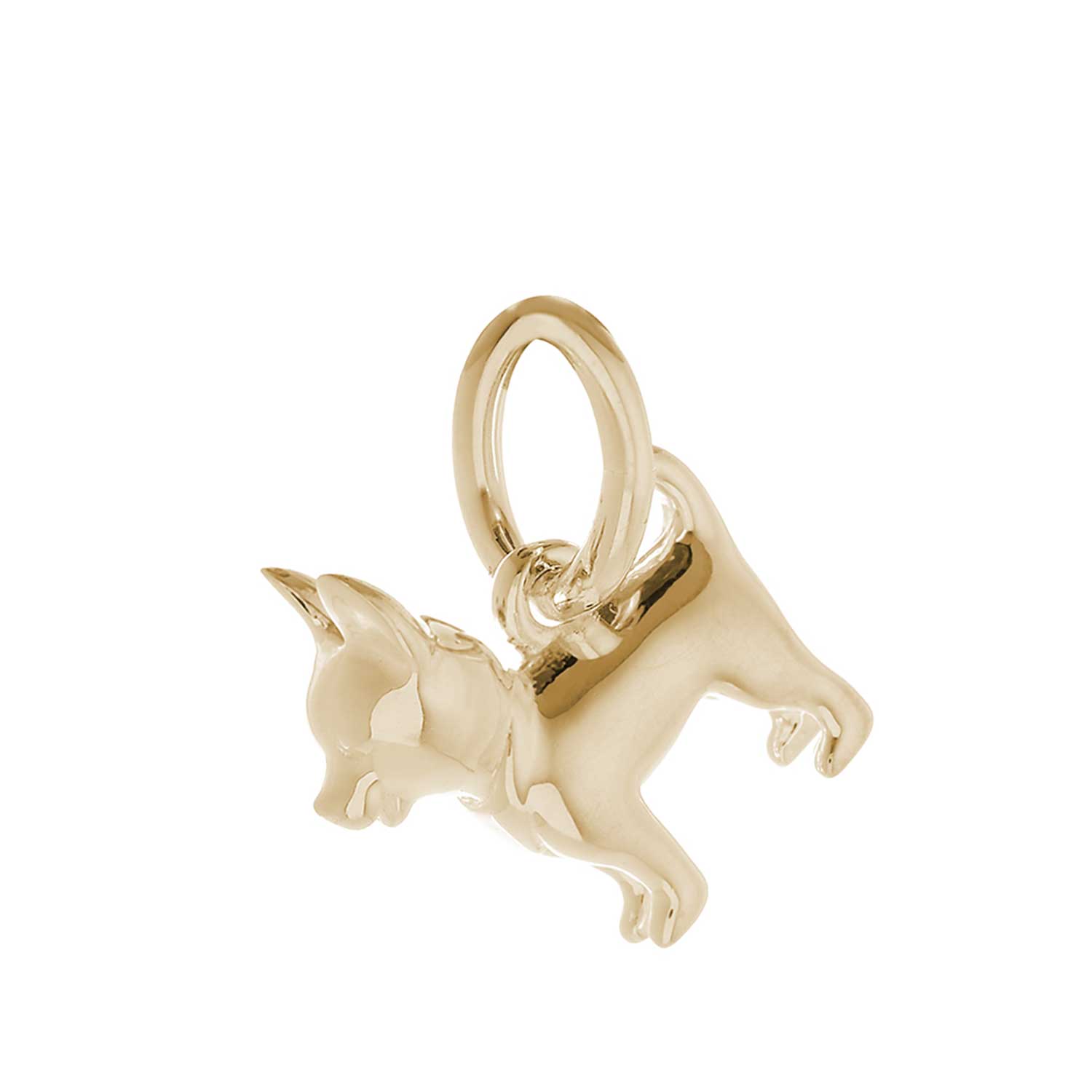 Solid 9ct gold Chihuahua charm with tiny bandana, perfect for charm bracelets or necklaces.