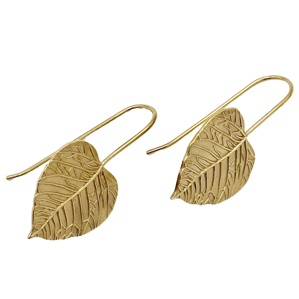 Medium leaf gold plated drop earrings