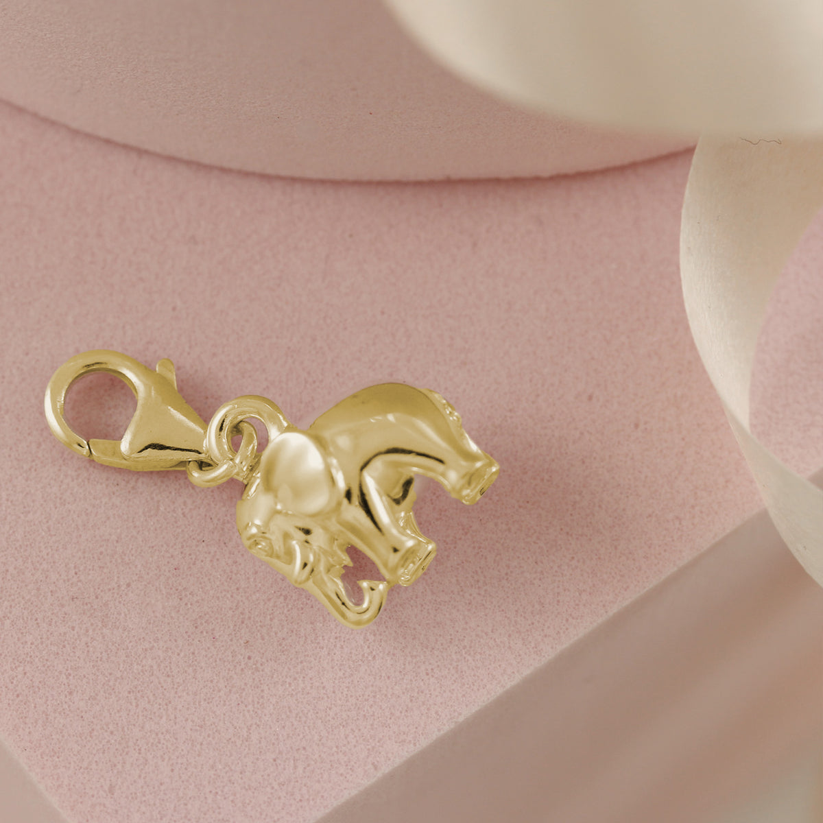 gold plated silver elephant charm with clip clasp