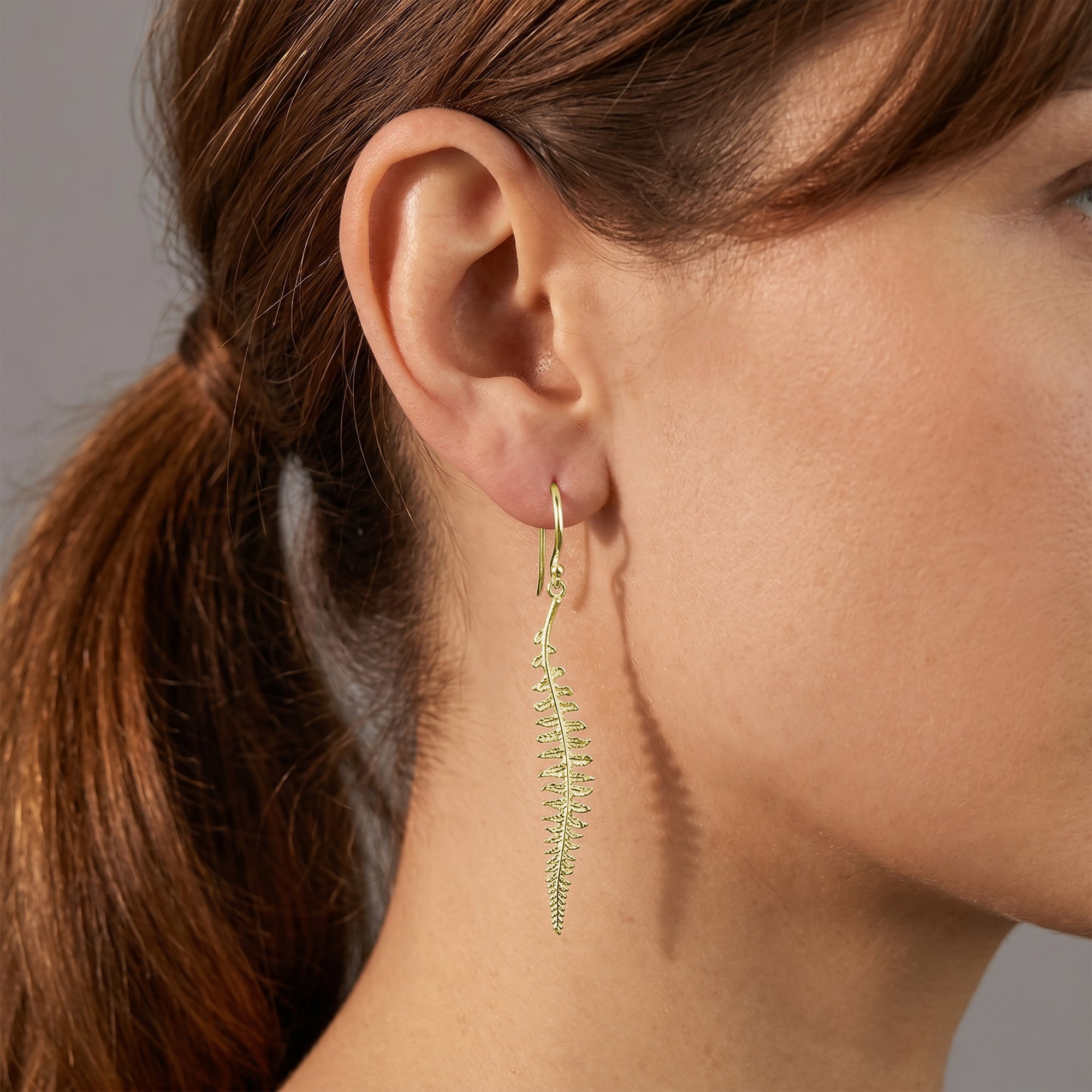 Fern Hook Gold Plated Silver Earrings