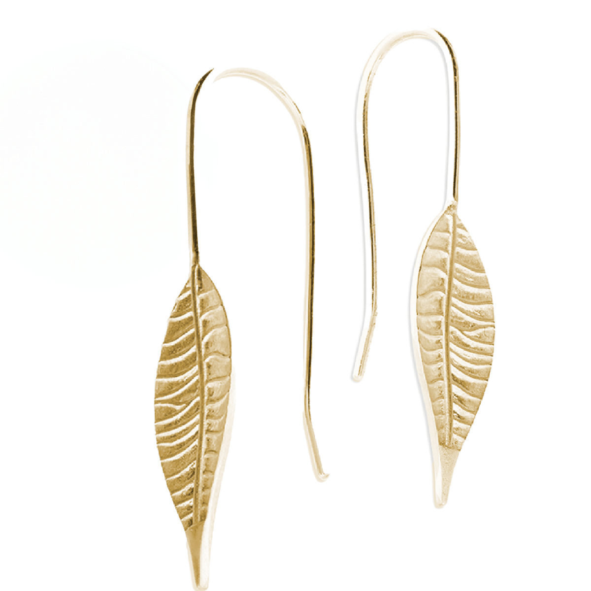 Long leaf gold plated silver drop earrings
