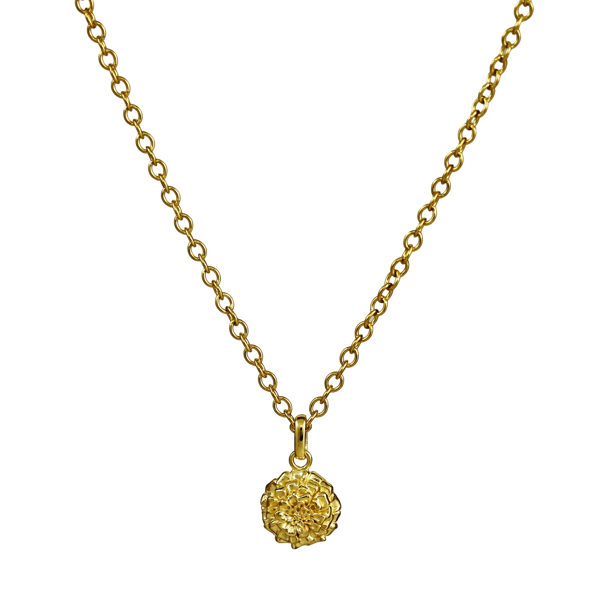 gold vermeil and gold plated marigold flower necklace
