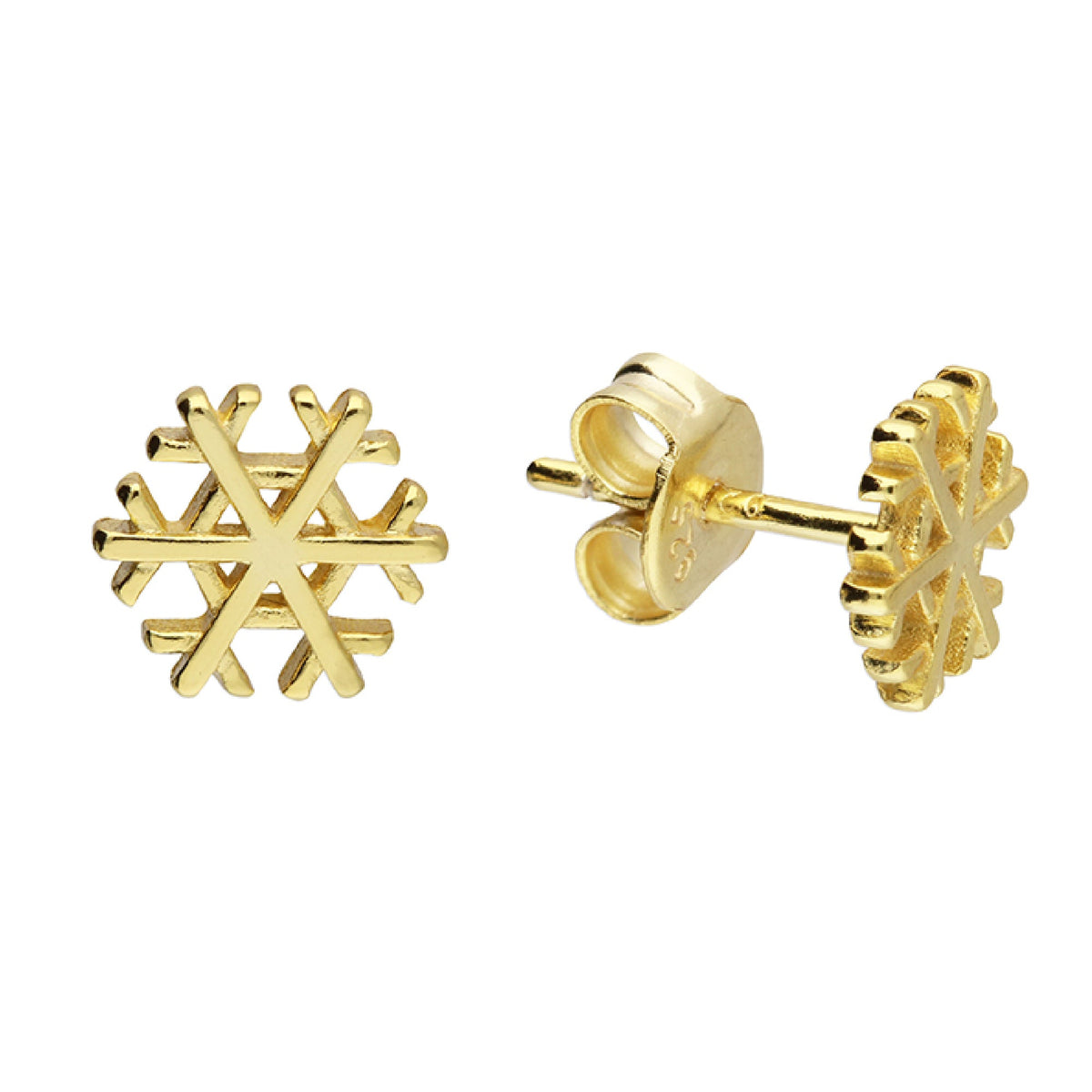 Snowflake Gold Plated Silver Stud Earrings