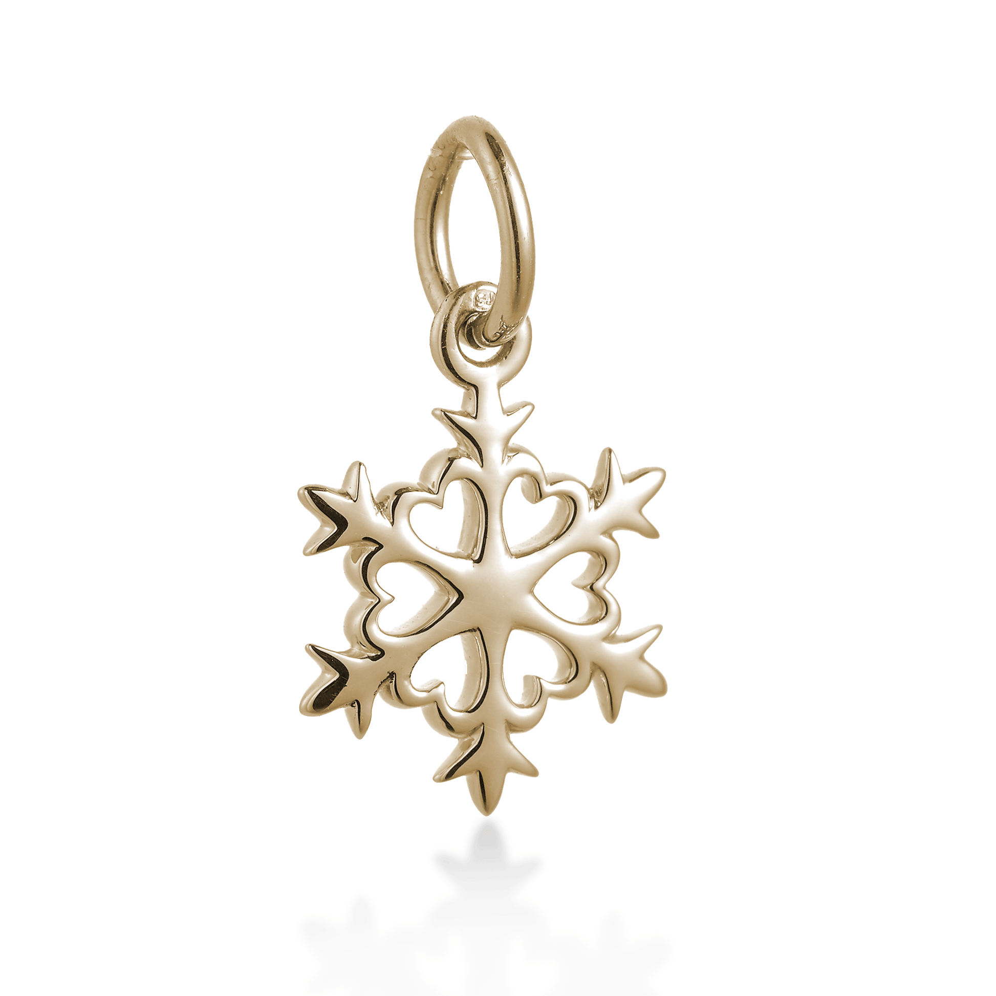Gold snowflake pendant on a white background