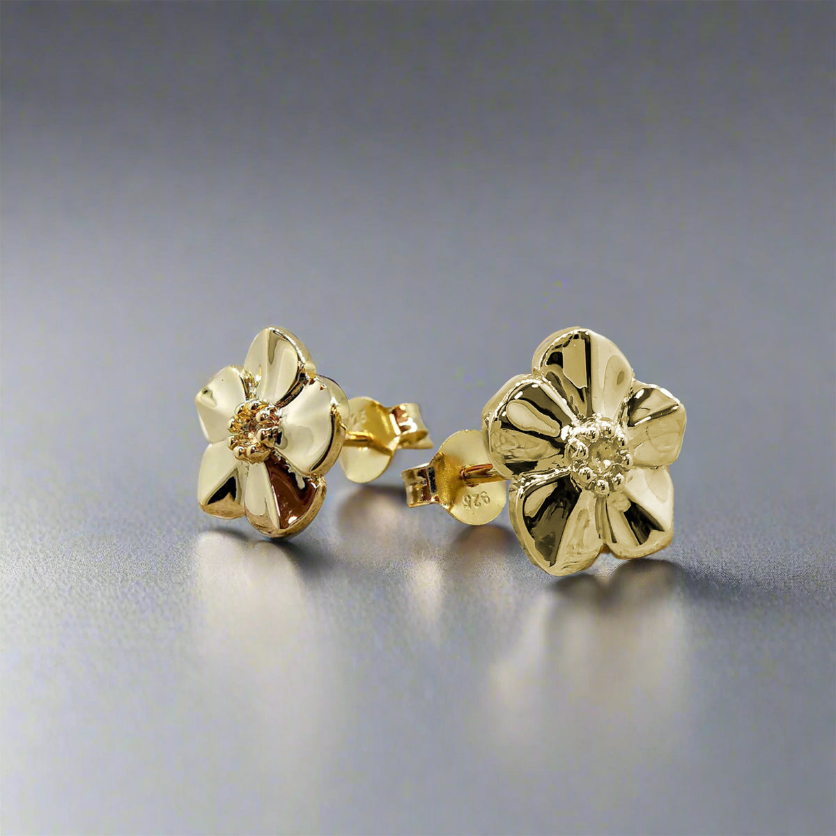 gold gorget me not alzheimers flower stud earrings
