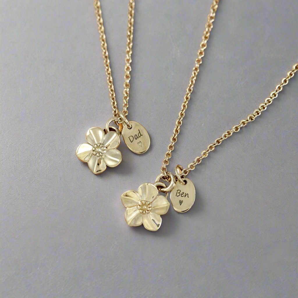 gold plated silver personalised forget me not charm necklace