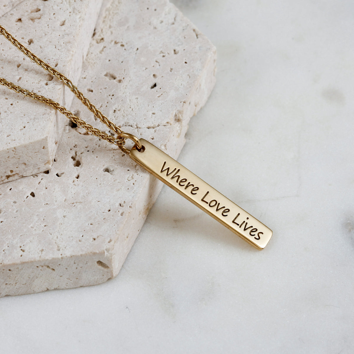 gold plated silver tag necklace with personalised message