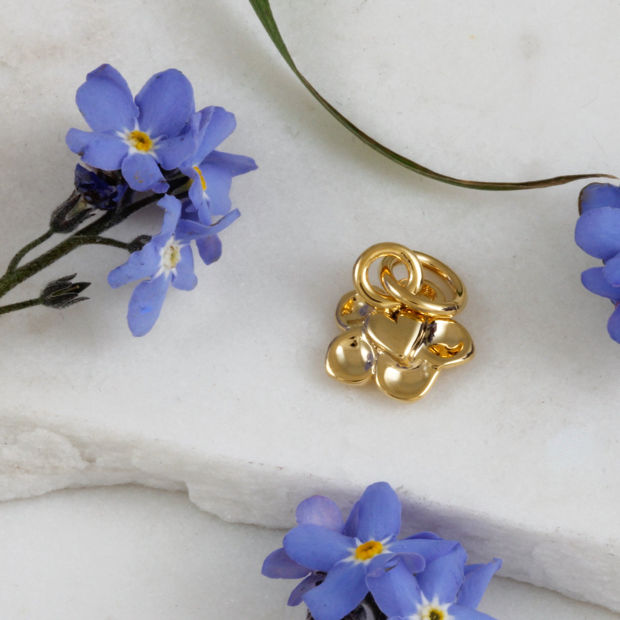 forget me not alzheimers flower gold vermeil charm heart on back