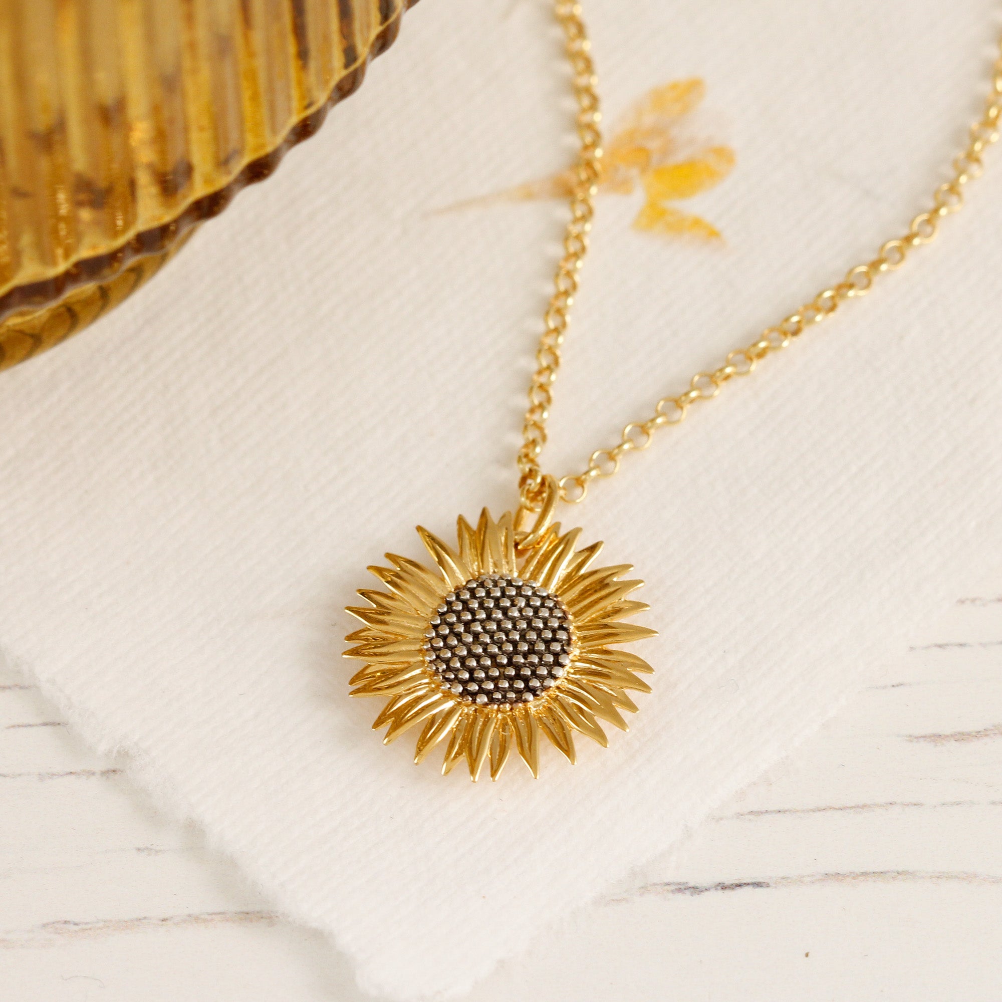 gold vermeil sunflower necklace Chelsea Flower Show
