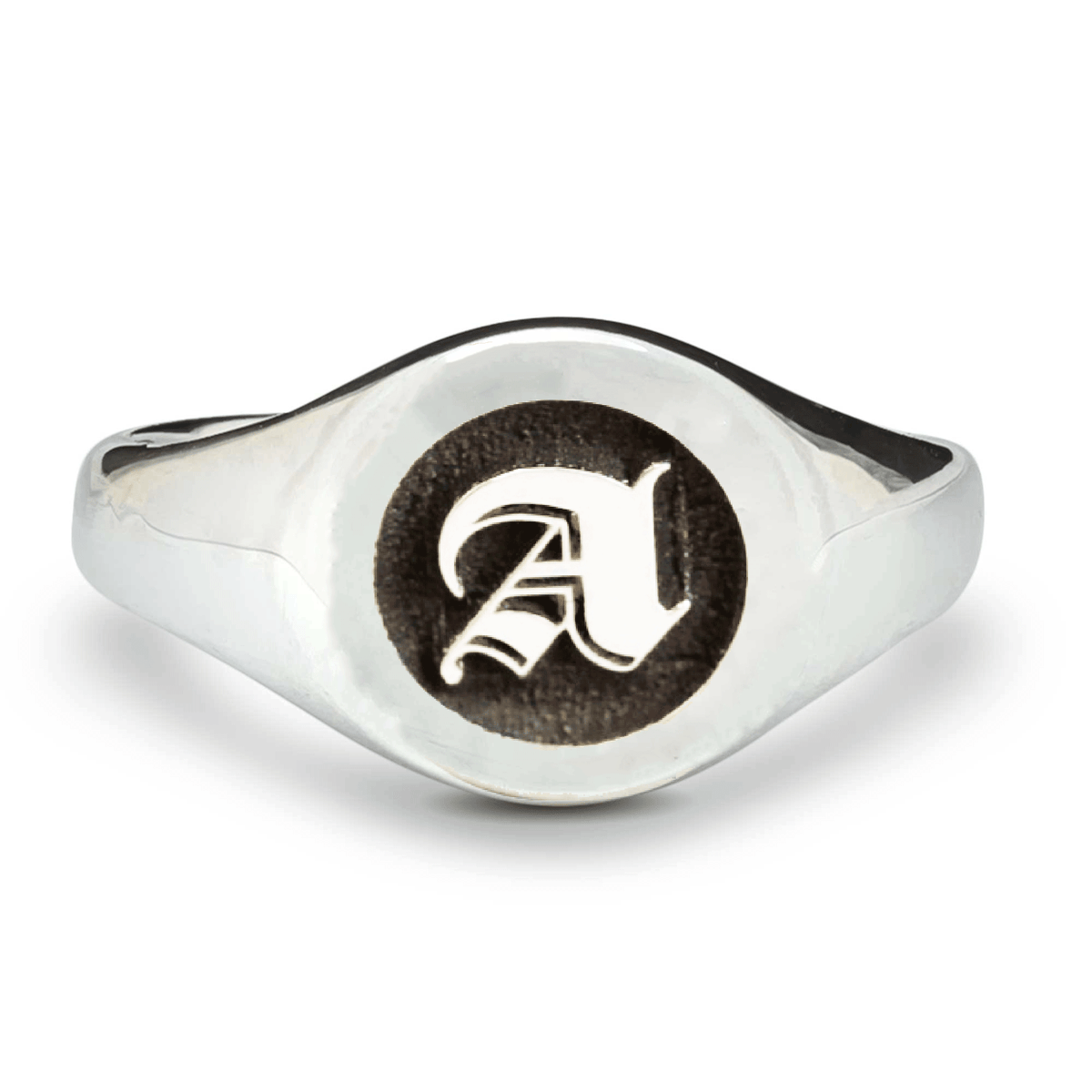 Gothic Initial Round Silver Signet Ring