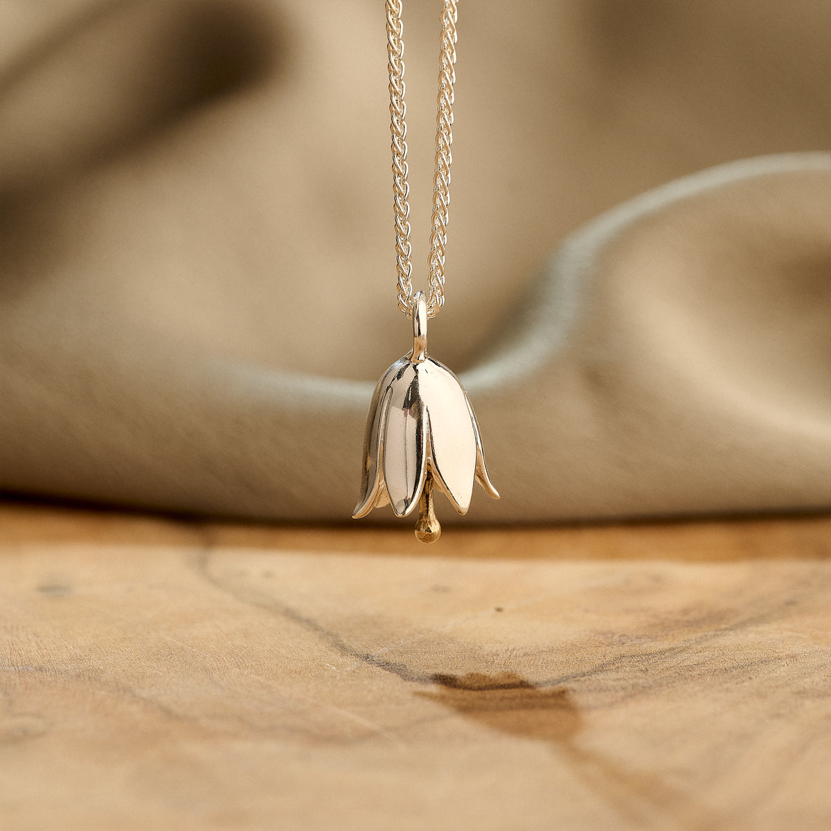 silver &amp; solid gold harebell bluebell flower necklace