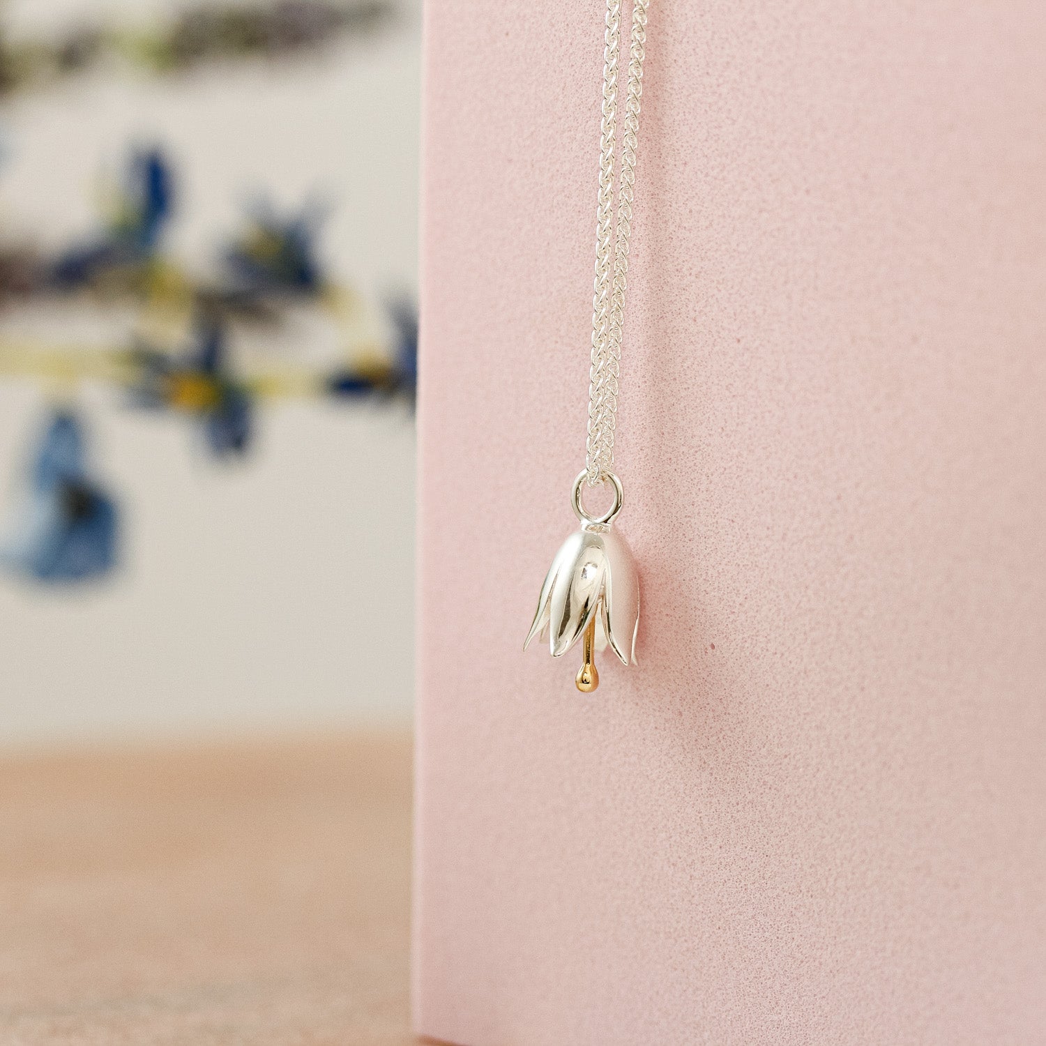 harebell silver and solid 18ct gold wild bluebell necklace