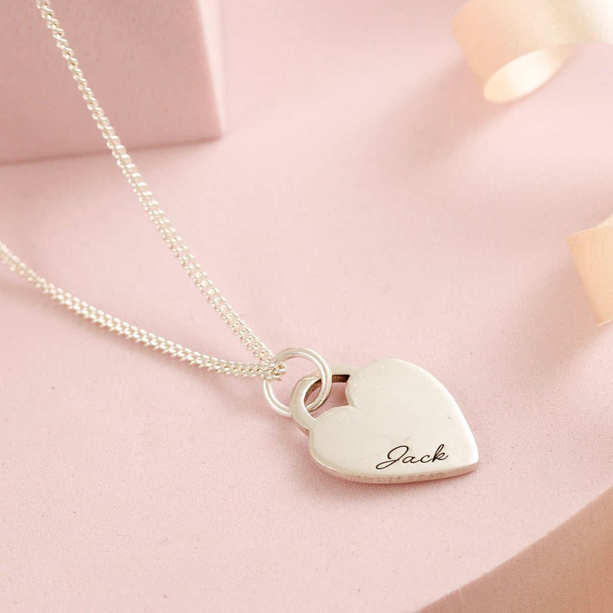 silver heart tag name necklace