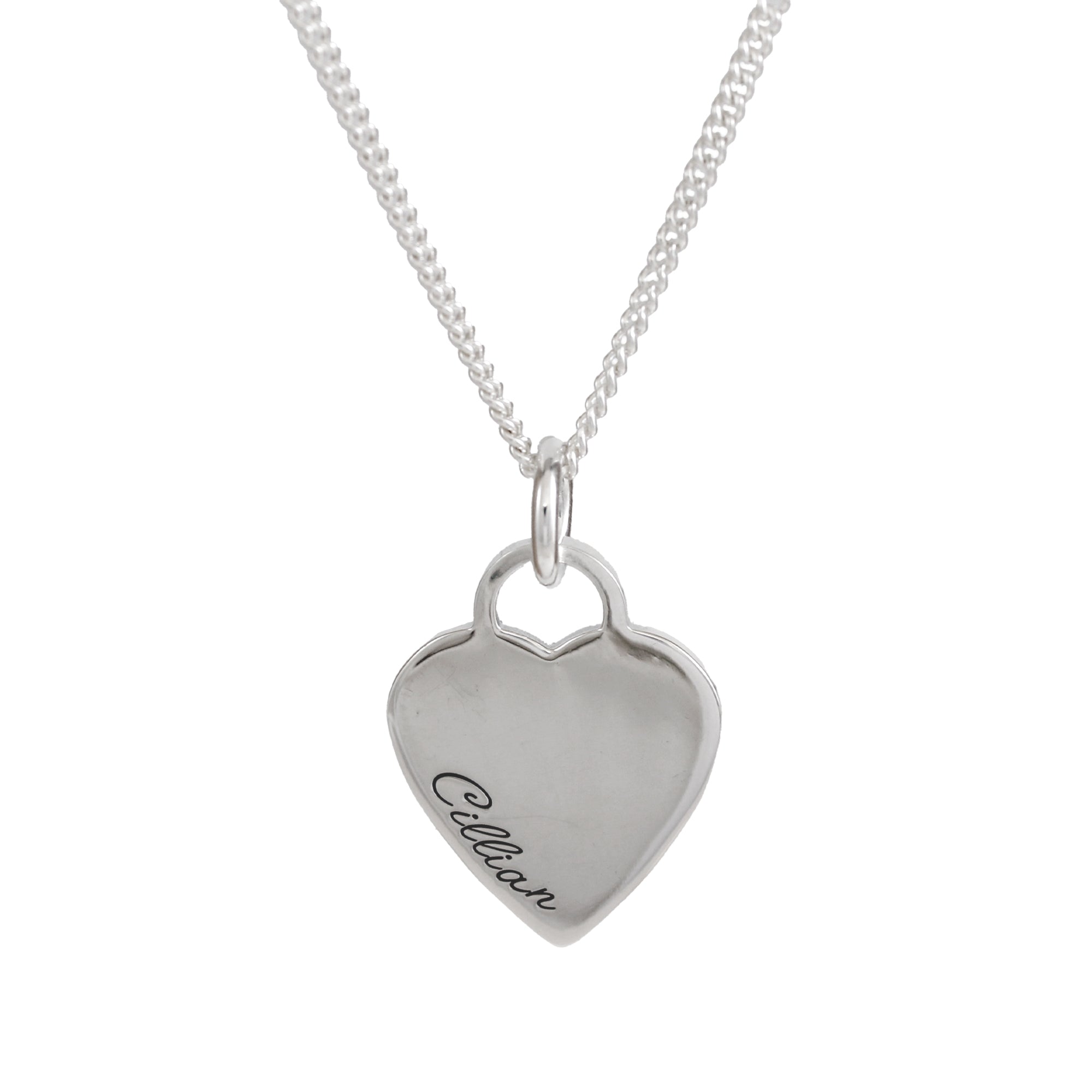 large tiffany style heart tag silver necklace with engraved name