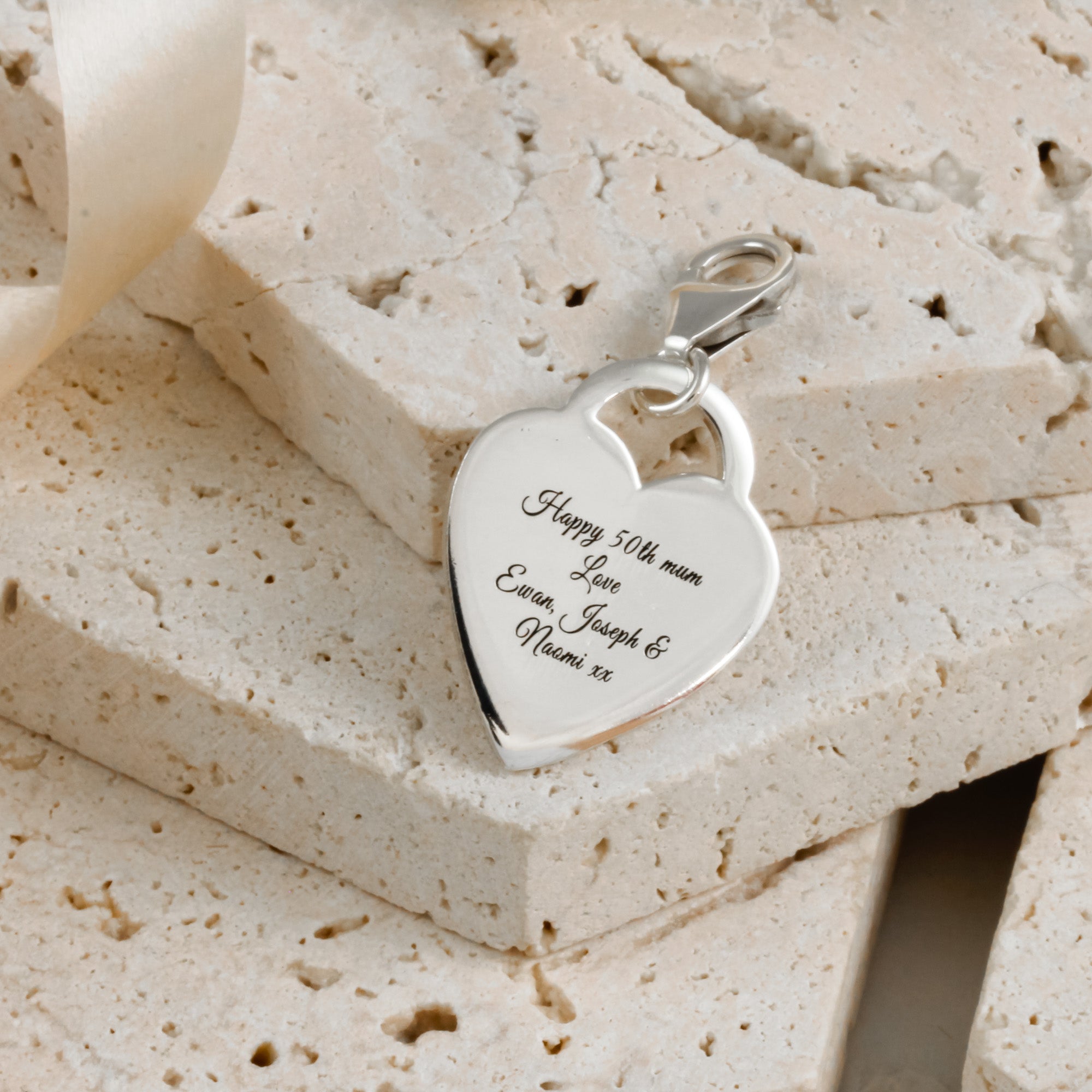 personalised heart tag large tiffany style silver charm for bracelet necklace