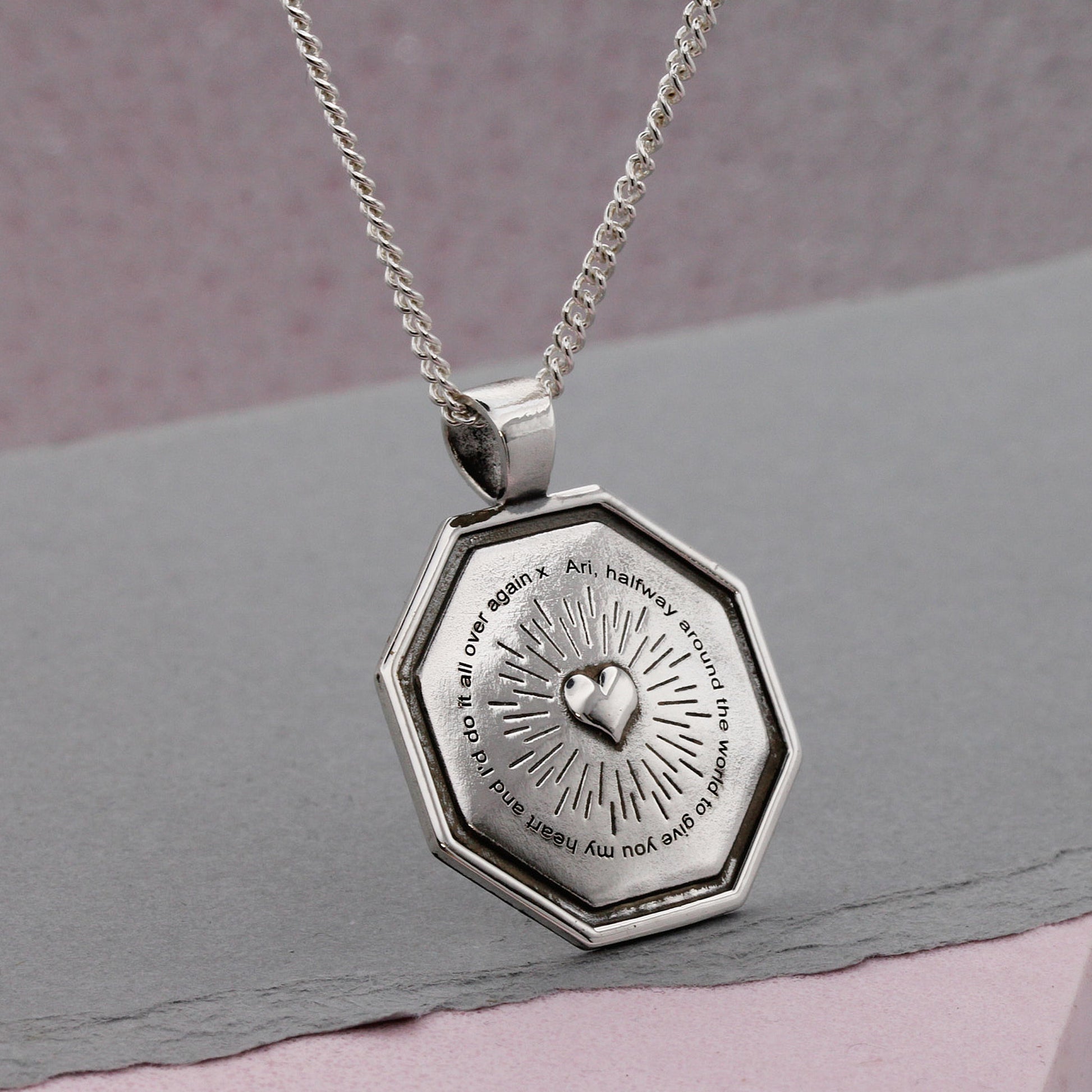 personalised heart geometric shaped necklace solid silver unusual mens womens gift