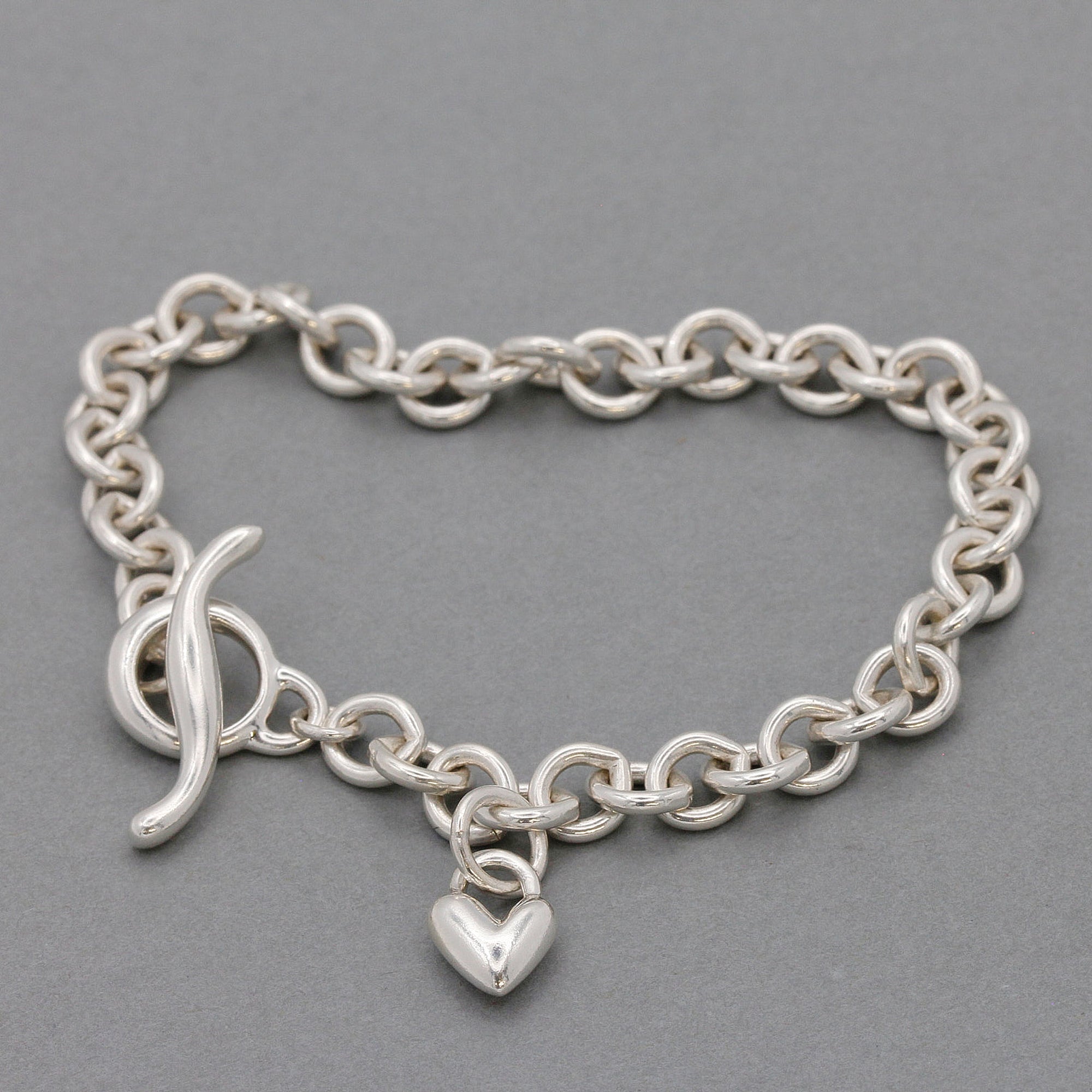 Classic silver heart charm bracelet with T-bar Scarlett Jewellery