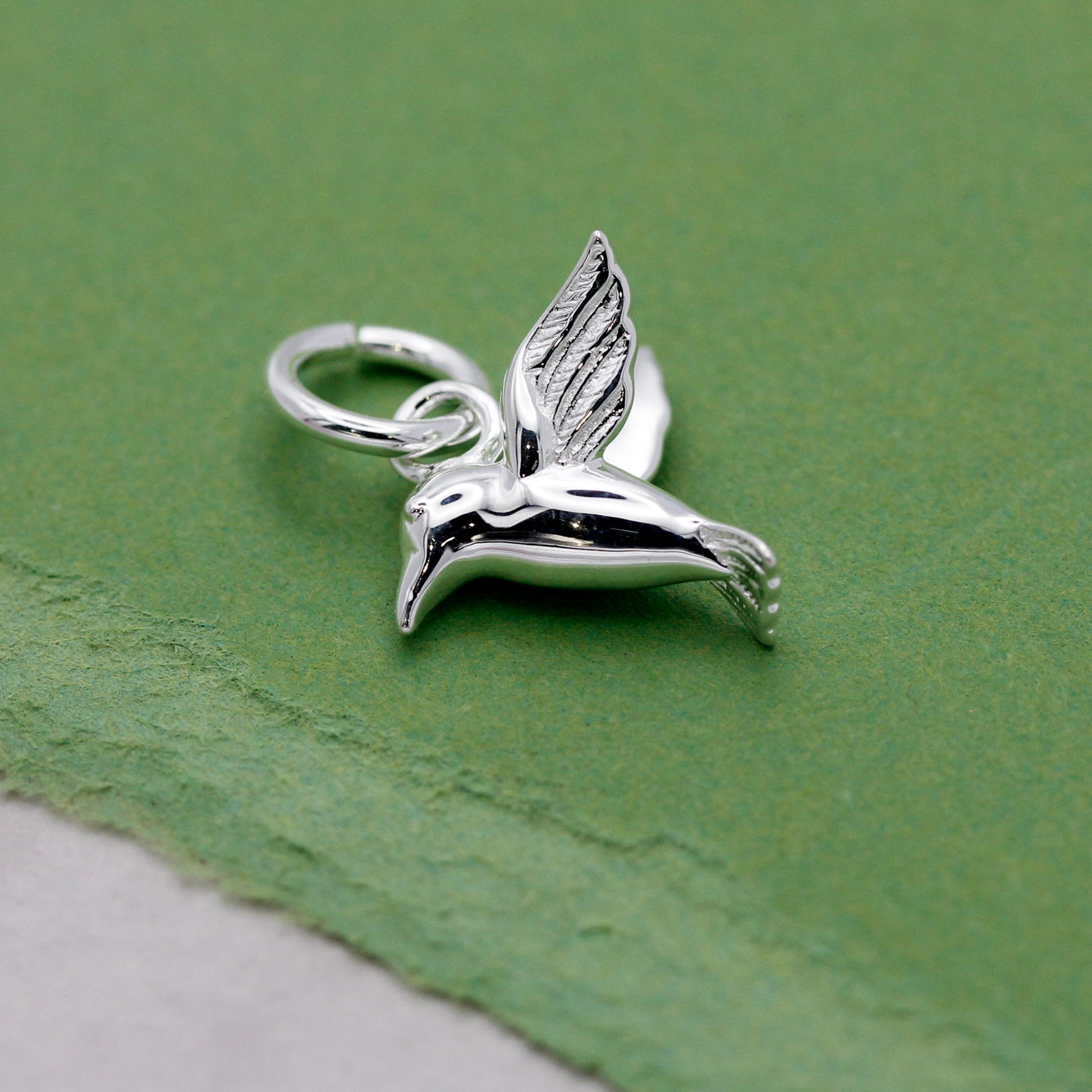 silver hummingbird charm for bracelet or necklace