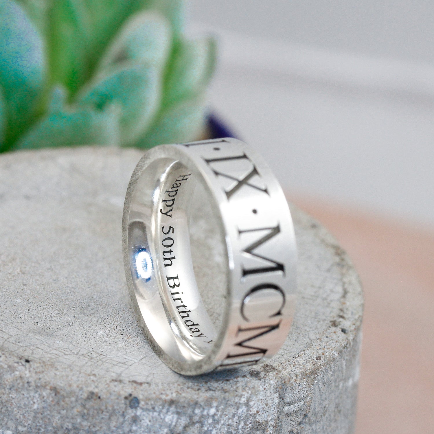 mens wide roman numerals ring 50th birthday gift