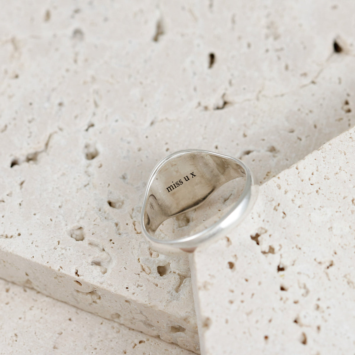 Script Initials Round Silver Signet Ring - Rings from Off The Map Jewellery