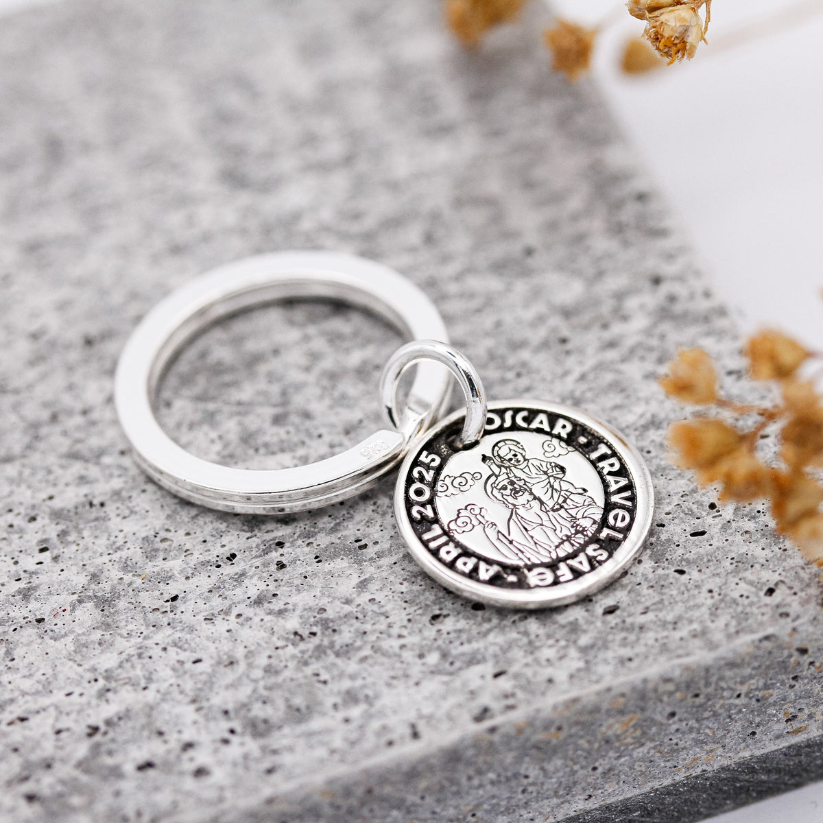 silver personalised saint christopher keyring