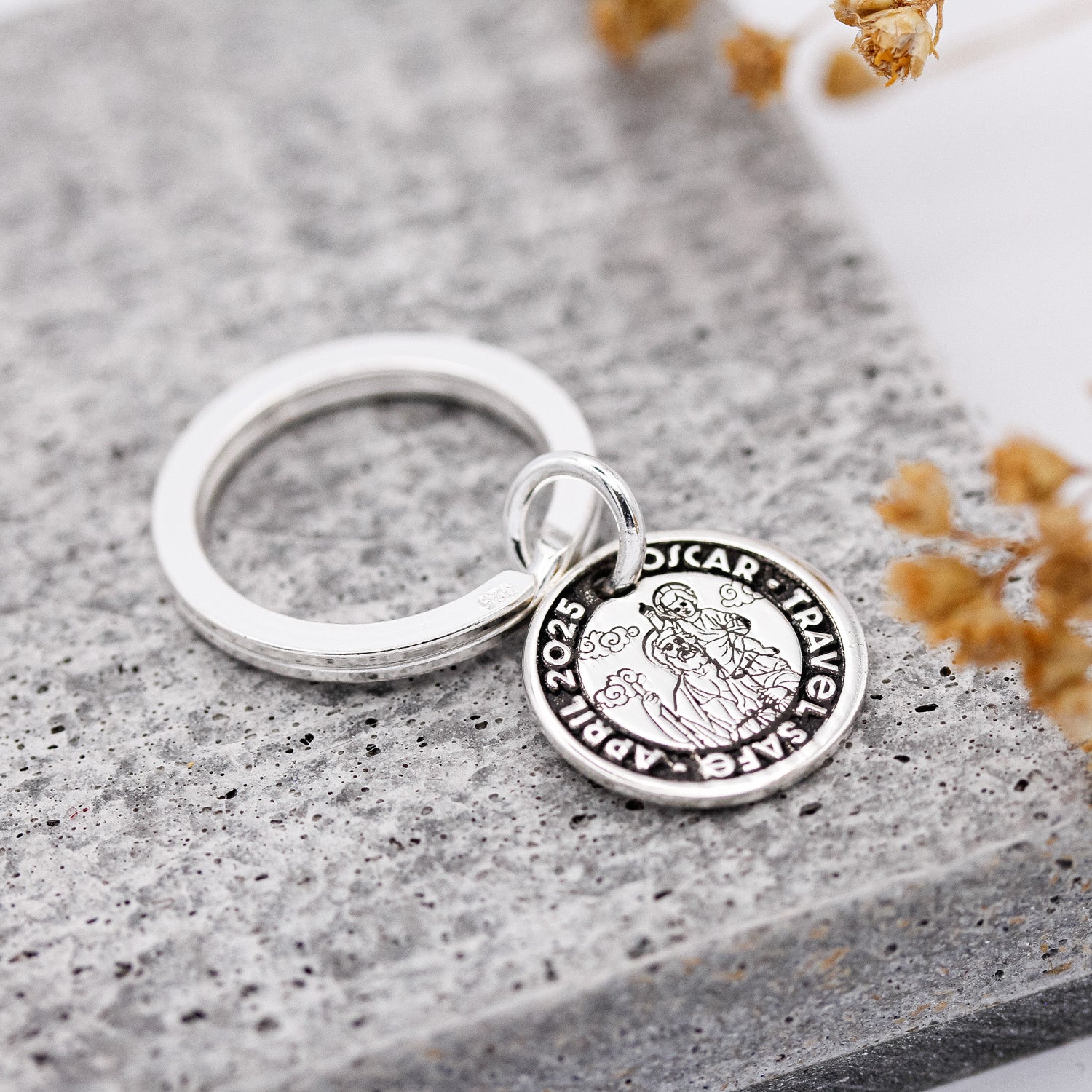 silver personalised saint christopher keyring