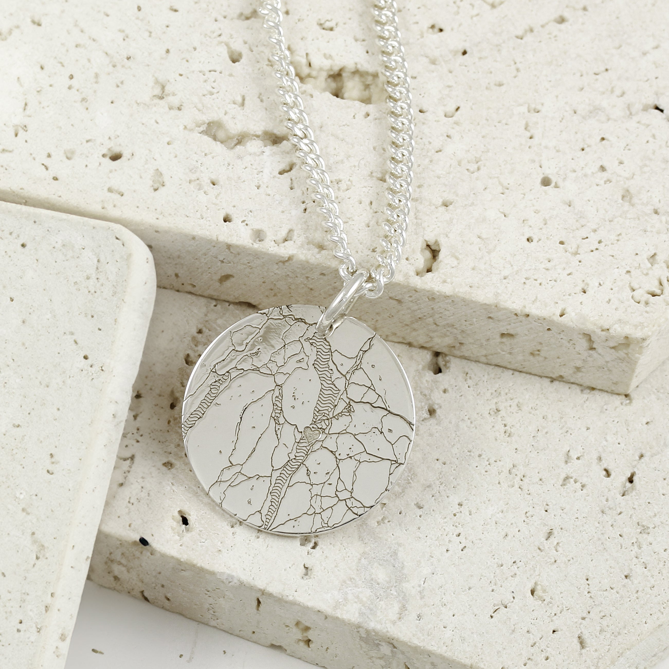 25mm street map lake windermere necklace with water texture polished finish