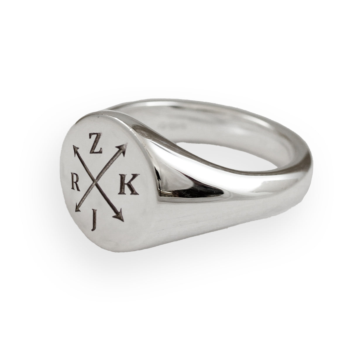 Family Initials Large Round Silver Signet Ring