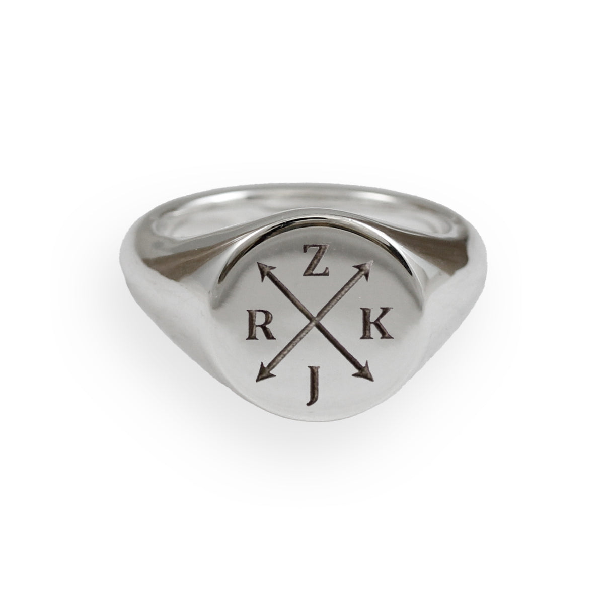 Family Initials Large Round Silver Signet Ring