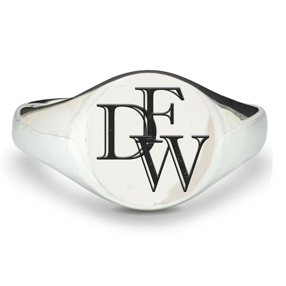 large round monogram initials silver mens signet rings