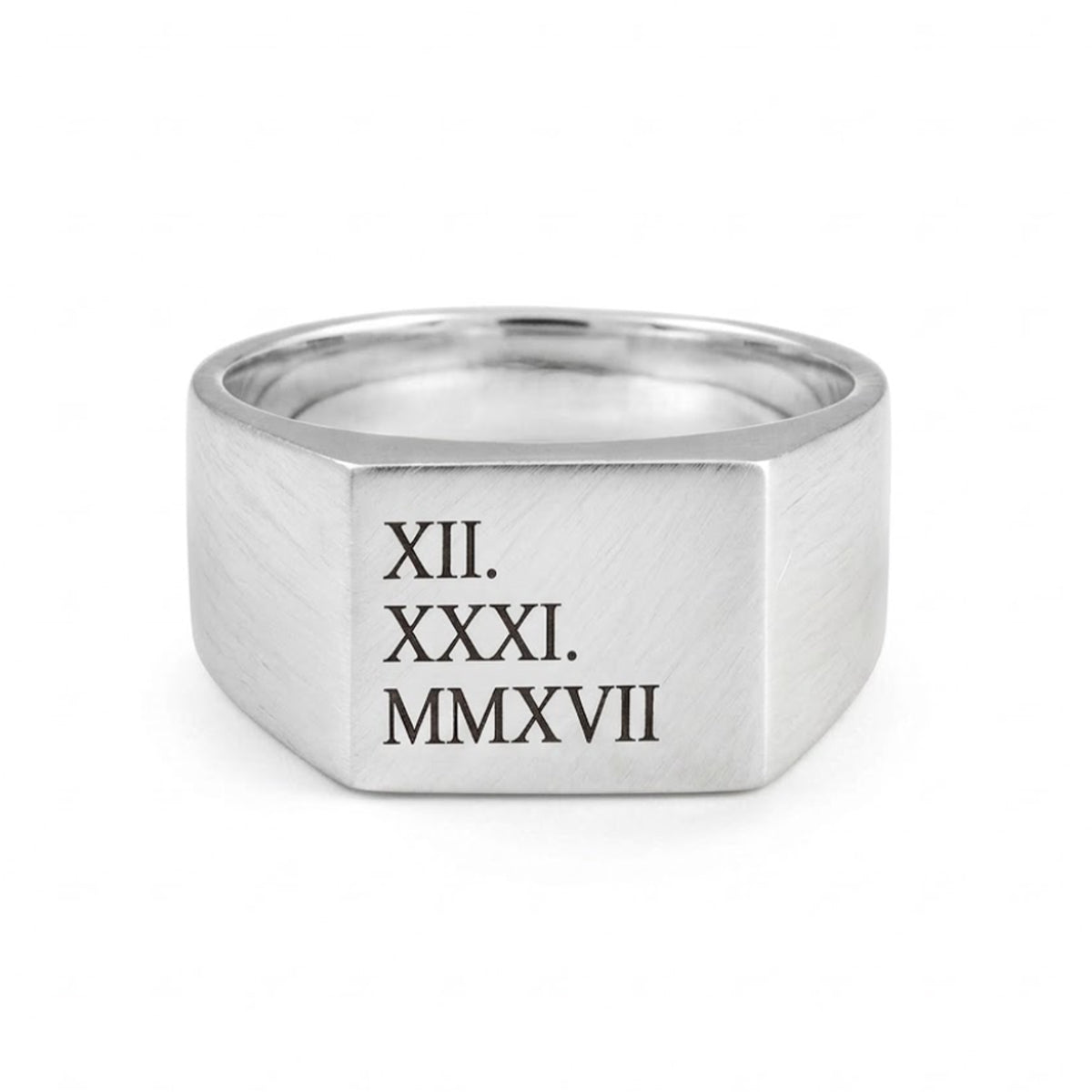 Roman Numerals Large Square Silver Signet Ring