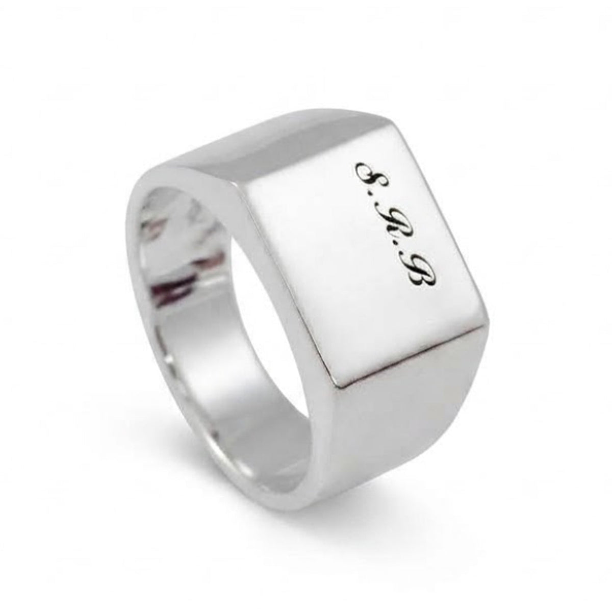 Script Initials Personalised Square Silver Signet Ring