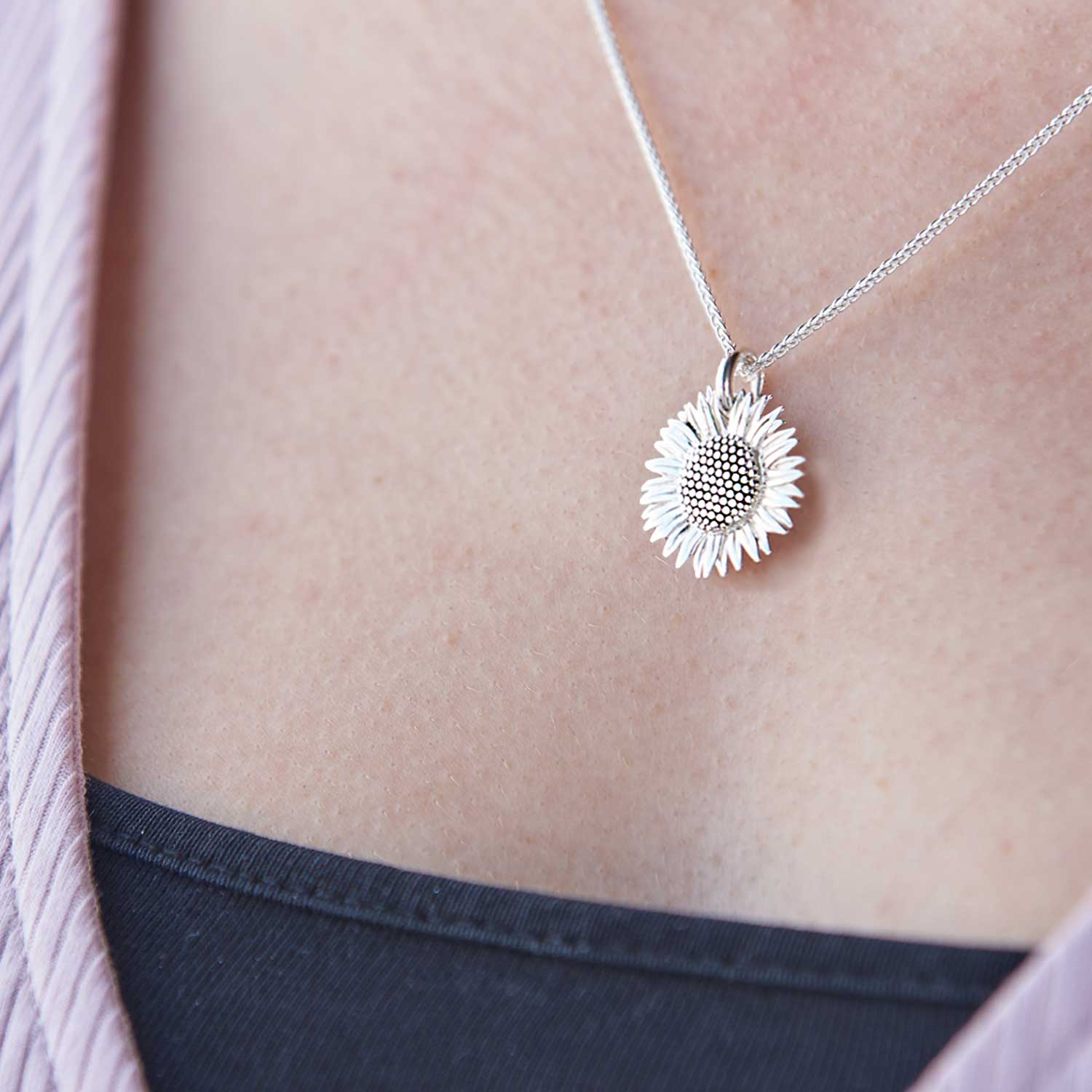 silver sunflower necklace