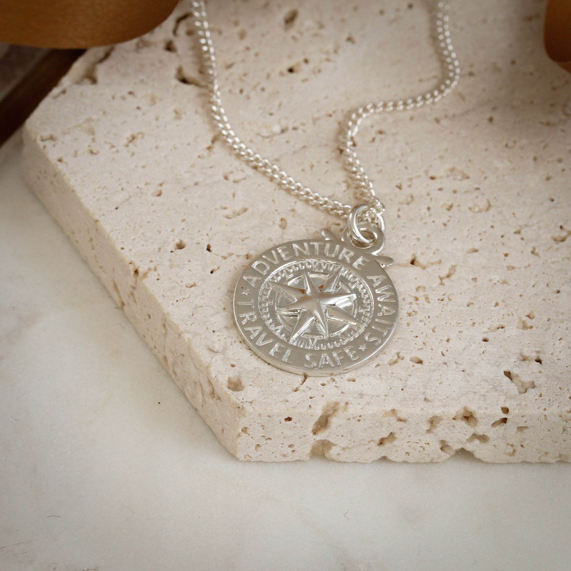 matte finish large silver compass st christopher on heavier curbc hain