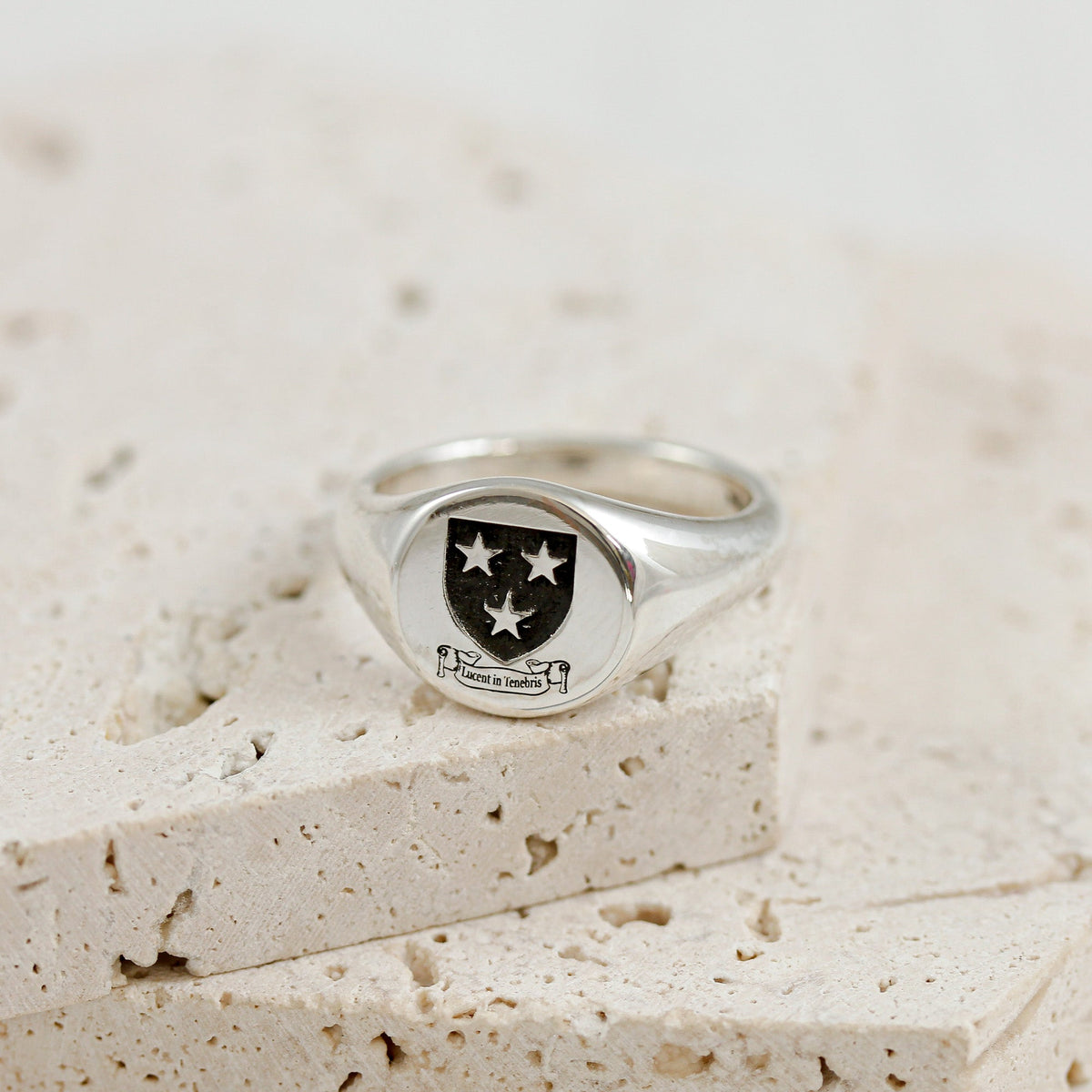 large custom design mens silver signet ring family crest